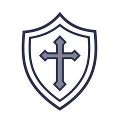 Obraz premium Cleanly outlined prevention icon, shield with a cross, white.
