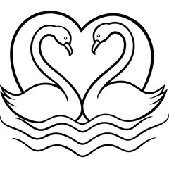 Swans in Love on Water - Abstract Line Art
