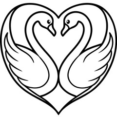 Swans in Love on Water - Abstract Line Art