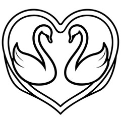 Swans in Love on Water - Abstract Line Art