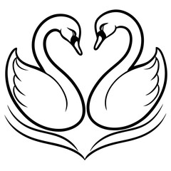 Swans in Love on Water - Abstract Line Art