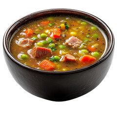 A Bowl of Dutch Pea Soup Thick Soup with Meat and Vegetables Isolated on Transparent Background