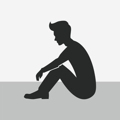 Sitting Silhouette of a Worried or Depressed Man stock illustration