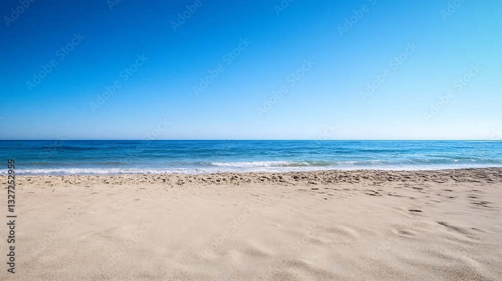 Poster Pristine beach under clear blue sky with gentle waves creating a perfect vacation setting : Generative AI