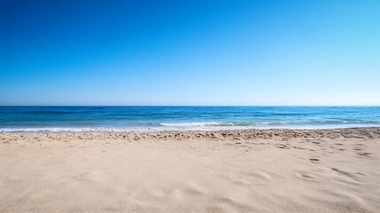 Fototapeta premium Pristine beach under clear blue sky with gentle waves creating a perfect vacation setting : Generative AI