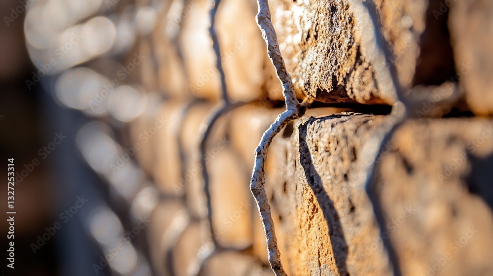 Leinwandbilder detailed closeup of bricks connected with wire mesh showcasing texture and craftsmanship : generativ