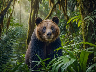 Fototapeta premium Curious wildlife animal in a lush jungle ecosystem, an enchanting nature scene.