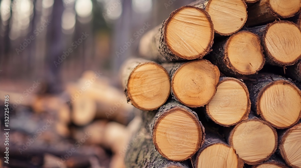 Aufkleber closeup of neatly stacked logs in a serene forest setting highlighting natural wood textures : gener