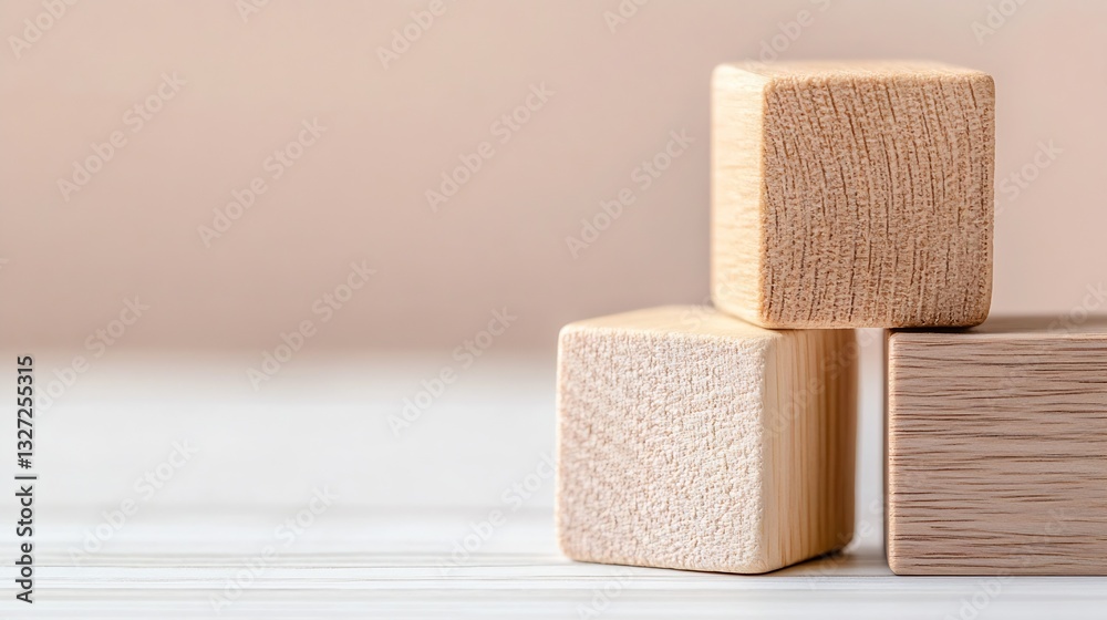 Poster Minimalistic Arrangement of Wooden Blocks on a Neutral Background for Design : Generative AI
