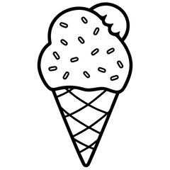 Sweet Ice Cream Cone Line Art with Spiral Texture and Heart Toppings