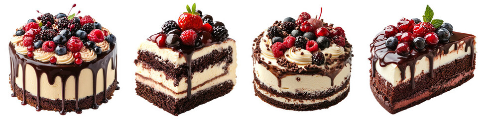 Collection of cakes isolated on transparent background