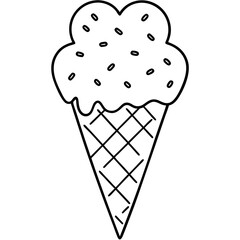 Sweet Ice Cream Cone Line Art with Spiral Texture and Heart Toppings
