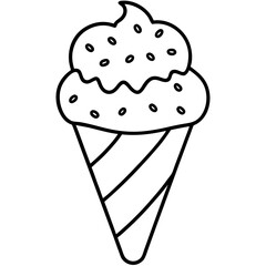 Sweet Ice Cream Cone Line Art with Spiral Texture and Heart Toppings