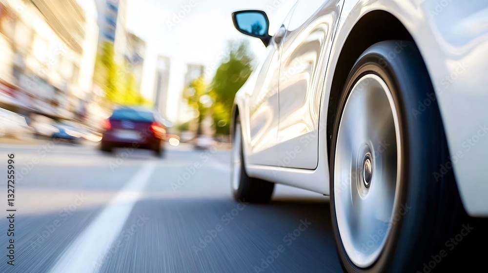Aufkleber an actionpacked scene of a car in motion captured with a dynamic perspective on a busy urban street 