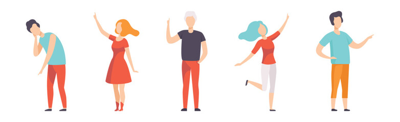 People Character Indicating Something Pointing with Index Finger as Hand Gesture Specifying Direction Vector Set