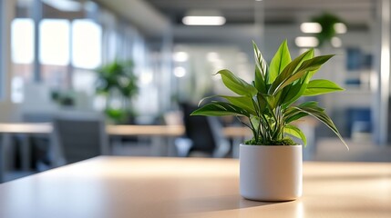 Vibrant green indoor plant adding a touch of nature and tranquility to the modern office workspace : Generative AI
