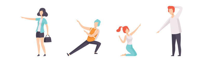 People Character Indicating Something Pointing with Index Finger as Hand Gesture Specifying Direction Vector Set