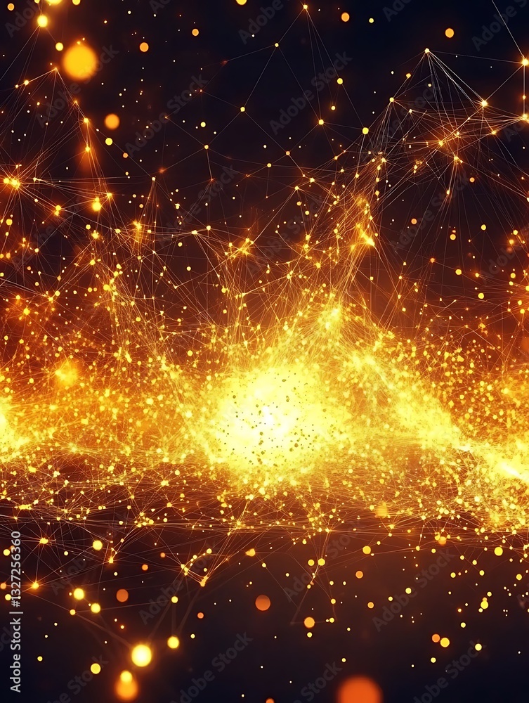 Poster golden plexus network abstract technology background with connected dots