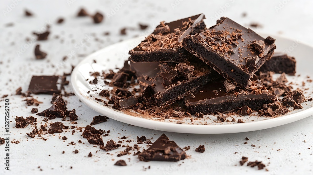 Poster decadent assortment of dark chocolate pieces elegantly arranged on a plate inviting indulgence : gen