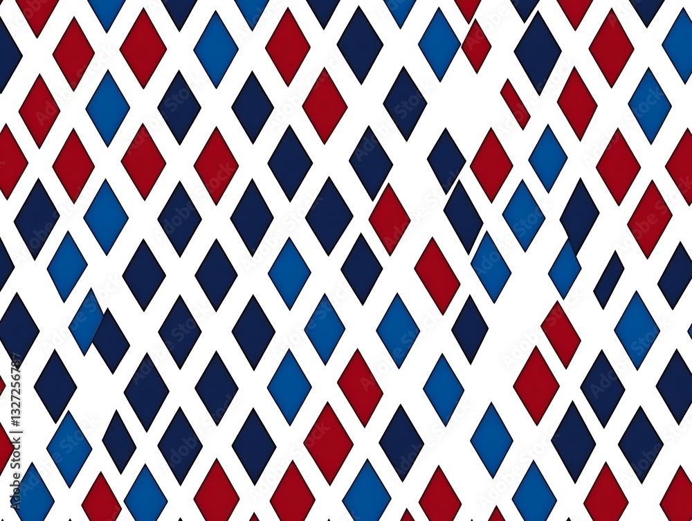 Poster interlocking blue and red diamonds create a playful and dynamic pattern