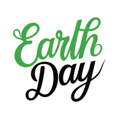 Fototapeta premium Happy Earth Day hand lettering logo decorated by leaves.
