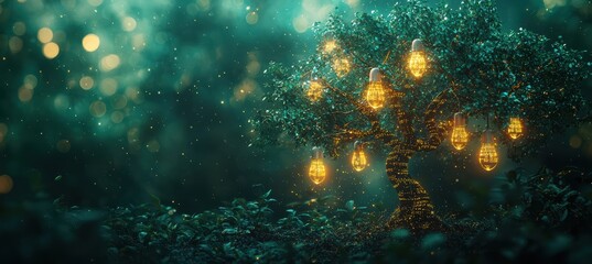 Fototapeta premium Digital tree of ideas ais growth in a minimalist landscape