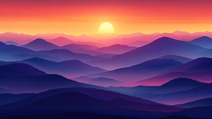 Fototapeta premium Sunrise over colorful mountain range, serene landscape, beautiful view, nature, ideal for wallpaper, screen saver, background