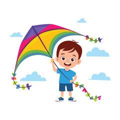 Kite playing childhood games cartoon design, vector illustration.