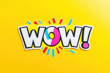 Colorful Wow! Exclamation on a Yellow Background