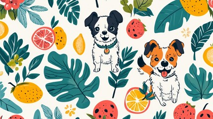 Cute and colorful patterns with dogs, fruits, leaves, and plants for summer. Easy to use and perfect for any project 