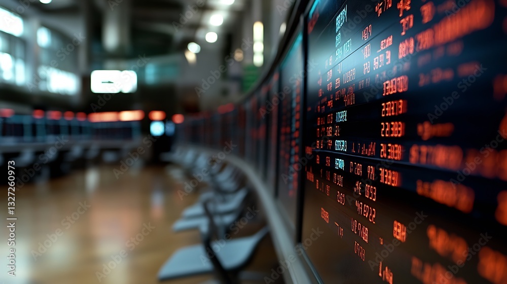 Poster Close up view of stock market display showing trading prices and metrics : Generative AI