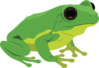 Obraz premium Green frog perched on a leaf with a smooth texture in flat design style vector art