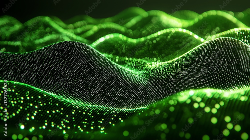Poster Abstract Green Wave Particle Background