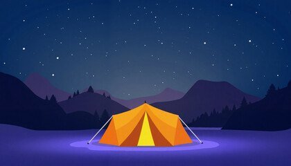 Geometric camping tent under starry night sky, modern aesthetics