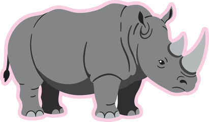 Fototapeta premium A detailed flat vector illustration of a rhinoceros standing confidently on a white background, showcasing its robust physique and gentle expression in vibrant colors, vector art