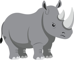 Obraz premium Grey rhinoceros standing calmly in a minimalist style, showcasing its distinct features in flat vector art