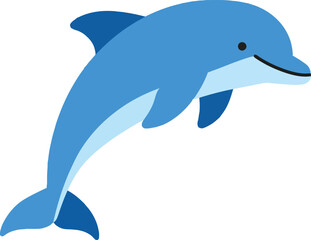 Naklejka premium A playful blue dolphin swimming gracefully through the ocean in a minimal, flat design vector illustration