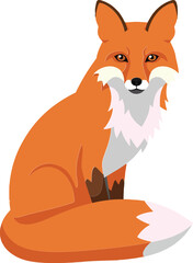 Obraz premium A charming red fox sitting gracefully with a bushy tail in a flat design vector illustration that captures the essence of wildlife and natures beauty
