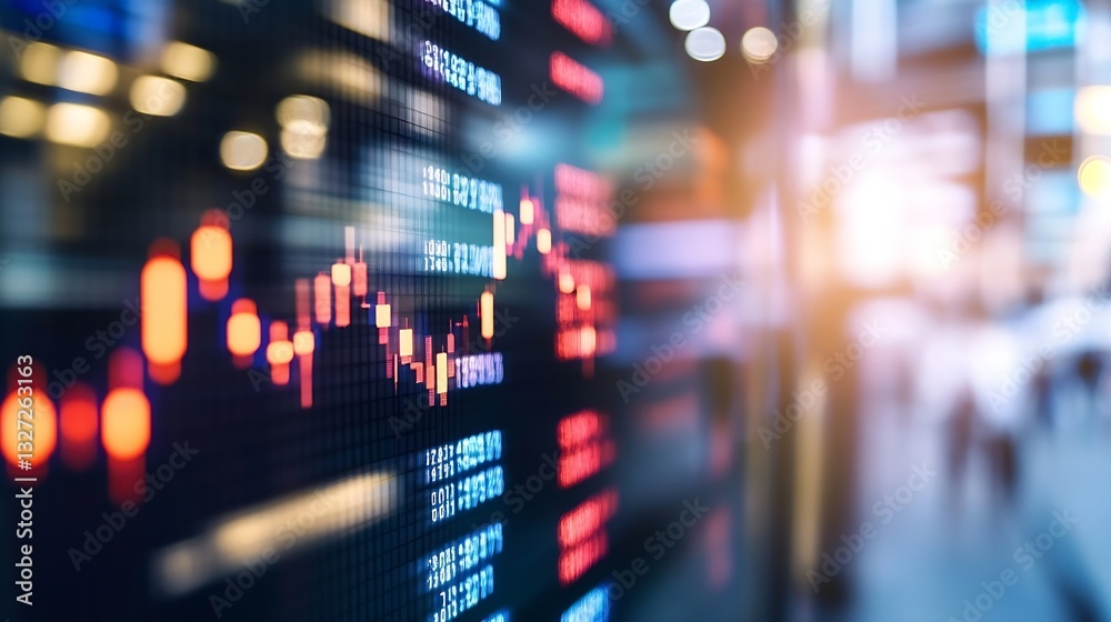 Poster digital stock market display board showing fluctuating financial trends and market activity with vib