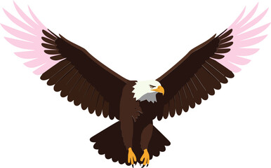 Obraz premium Majestic eagle soaring gracefully through a clear sky with outstretched wings in a minimalist flat design style vector art