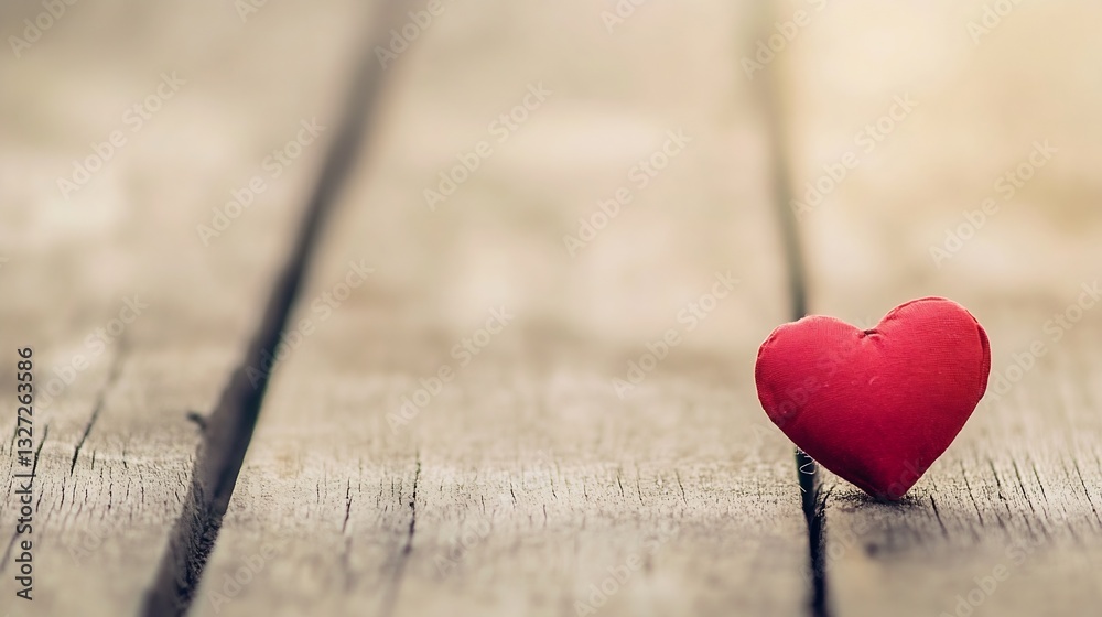 Poster vibrant red heart shape on rustic wooden surface symbolizing love and affection in a cozy and warm e