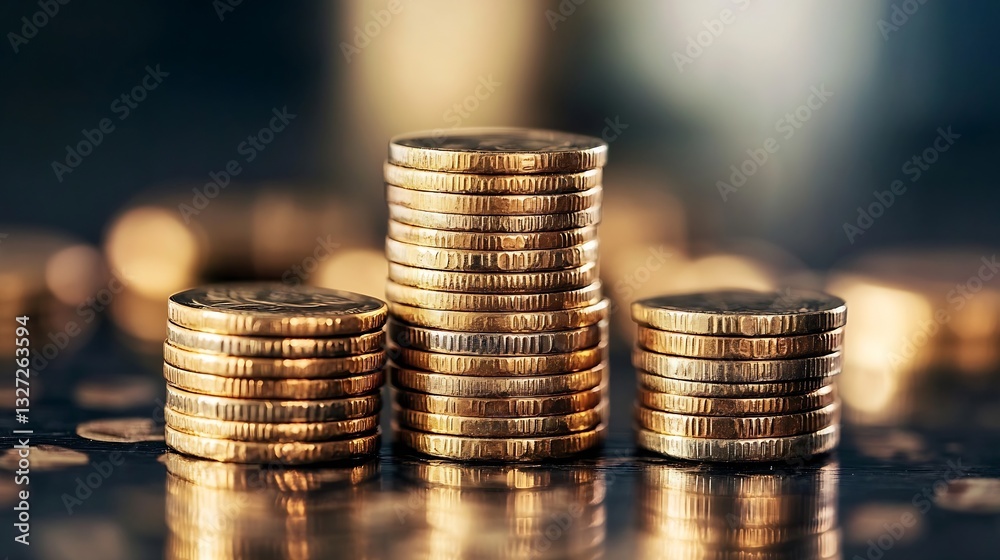 Leinwandbilder stacked golden coins with a blurred background representing wealth and financial success in a contem