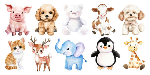 Cute Watercolor Baby Animals in Soft Plush Style