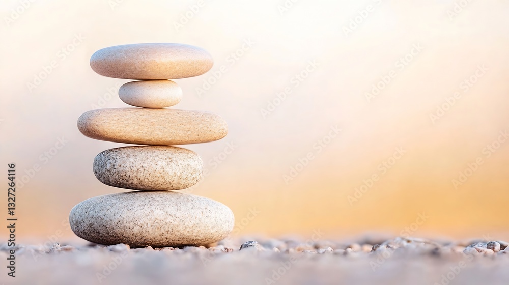 Aufkleber five smooth stones stacked neatly on each other against a soft blurred background of nature : genera