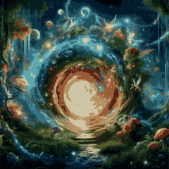 Portal to other worlds. Vector drawing.
