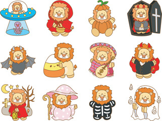 Naklejka premium Cute Lion Halloween vector icon. Funny baby Lion animal series Halloween illustration.