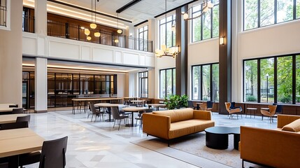 Modern and Stylish Lobby Interior with Large Windows and Elegant Furniture Design : Generative AI