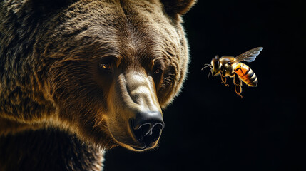 Bears, driven by hunger and instinct, lumber through the forest seeking honey, undeterred by stings or buzzing threats.  