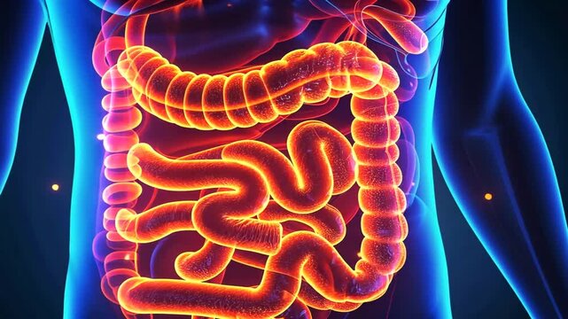 Leuchtender menschlicher Darm mit Nervensystem
