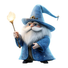 A Fluffy 3D Cartoon Wizard Casting a Glowing Spell Isolated on Transparent Background